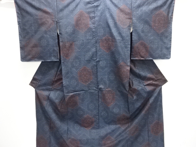 JAPANESE KIMONO / SILK / DORO OSHIMA TSUMUGI / WOVEN FLORAL CREST